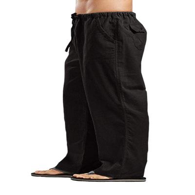 Smilily Men's Linen Pants Work Casual Beach Summer Plus Size Lightweight Pants Black