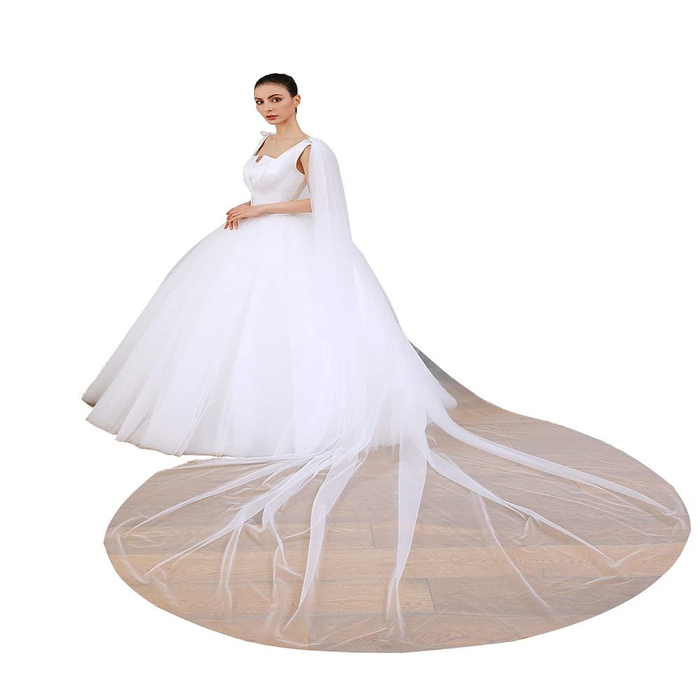 EllieHouse Long Tulle Shoulder Bridal Cape Wedding Veil Cloak Ivory 3M