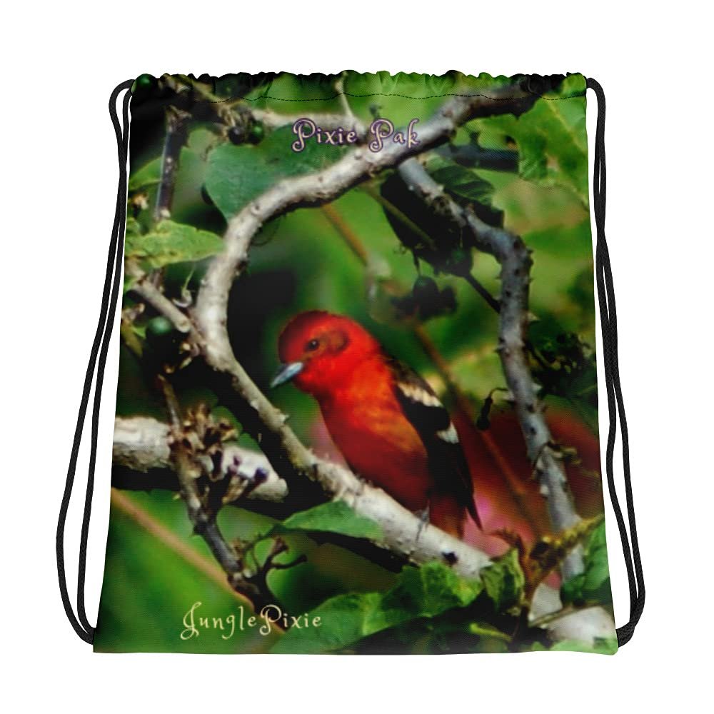 Jungle Pixie Red Bird Panama Collection print, Drawstring bag