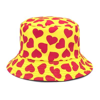 Unisex Heart Printed Bucket Hat Black Red Fisherman Caps for Men Women Reversible Travel Beach Sun Hats Teens (Yellow)