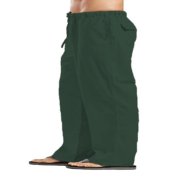 Men's Long Pants Soft Plus Size Pants with Elastic Waist Drawstring Dark Green