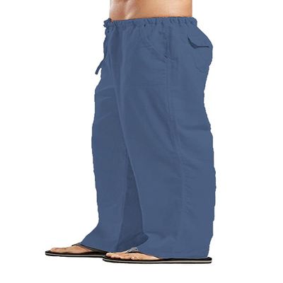 Smilily Men's Casual Pants Linen Cotton Travel Comfy Lounge Pants with Pockets Light Blue