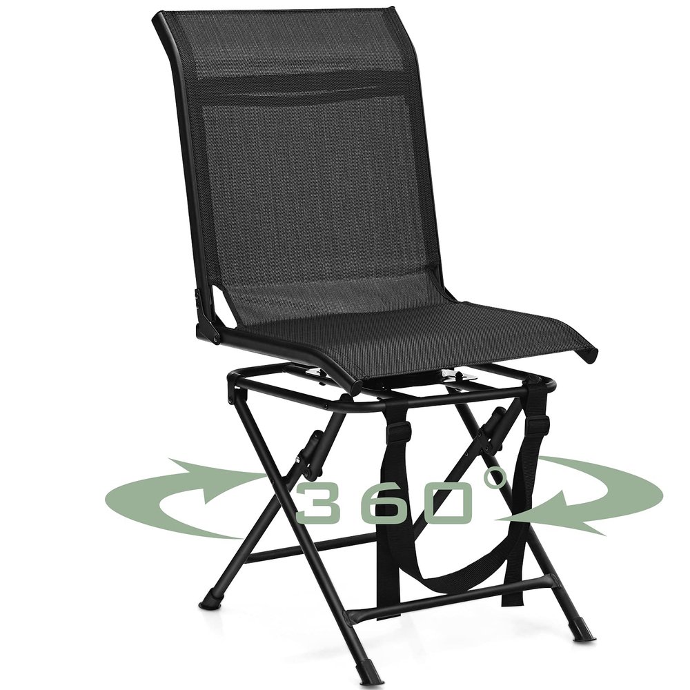 GYMAX Hunting Chair, 360 Degree Swivel Hunting Blind Chair with Carry Handle, 330 lbs Capacity, Comfortable, Waterproof, Portable and Silent Folding Dove Hunting Chair for Blinds (Without Armrest)