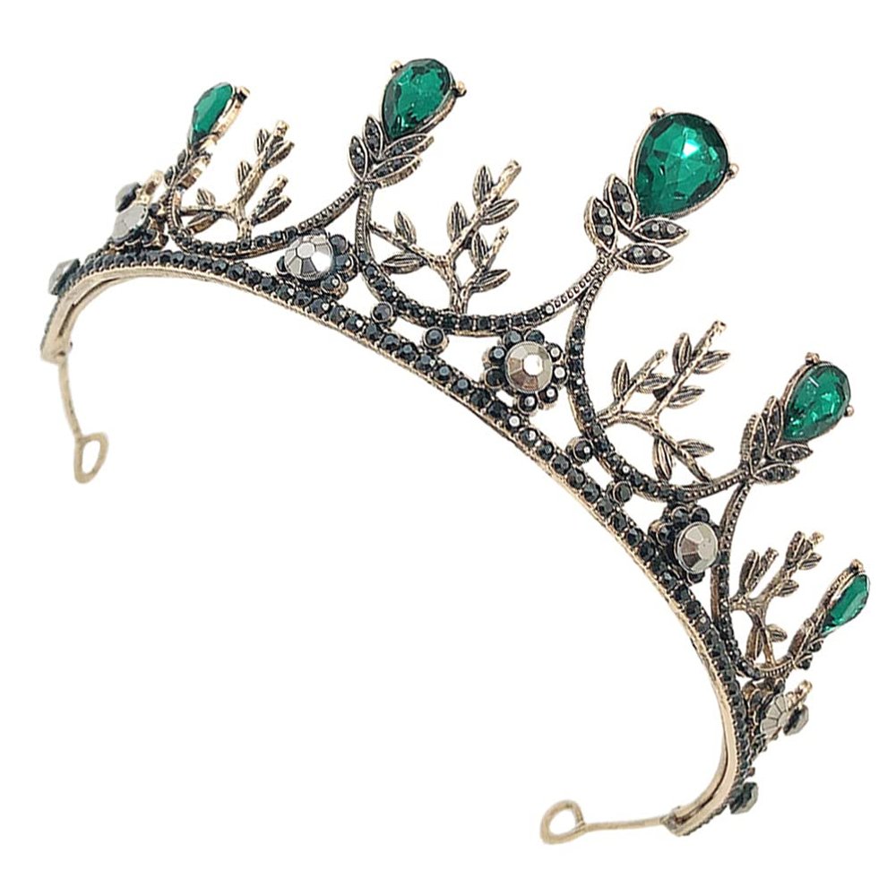 Lurrose Baroque Queen Crown Rhinestone Wedding Tiaras and Crown for Bride Handmade Crystal Headband Tiara for Women and Girls Green