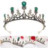 Lurrose Baroque Queen Crown Rhinestone Wedding Tiaras and Crown for Bride Handmade Crystal Headband Tiara for Women and Girls Green view 3