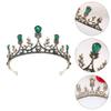 Lurrose Baroque Queen Crown Rhinestone Wedding Tiaras and Crown for Bride Handmade Crystal Headband Tiara for Women and Girls Green view 4