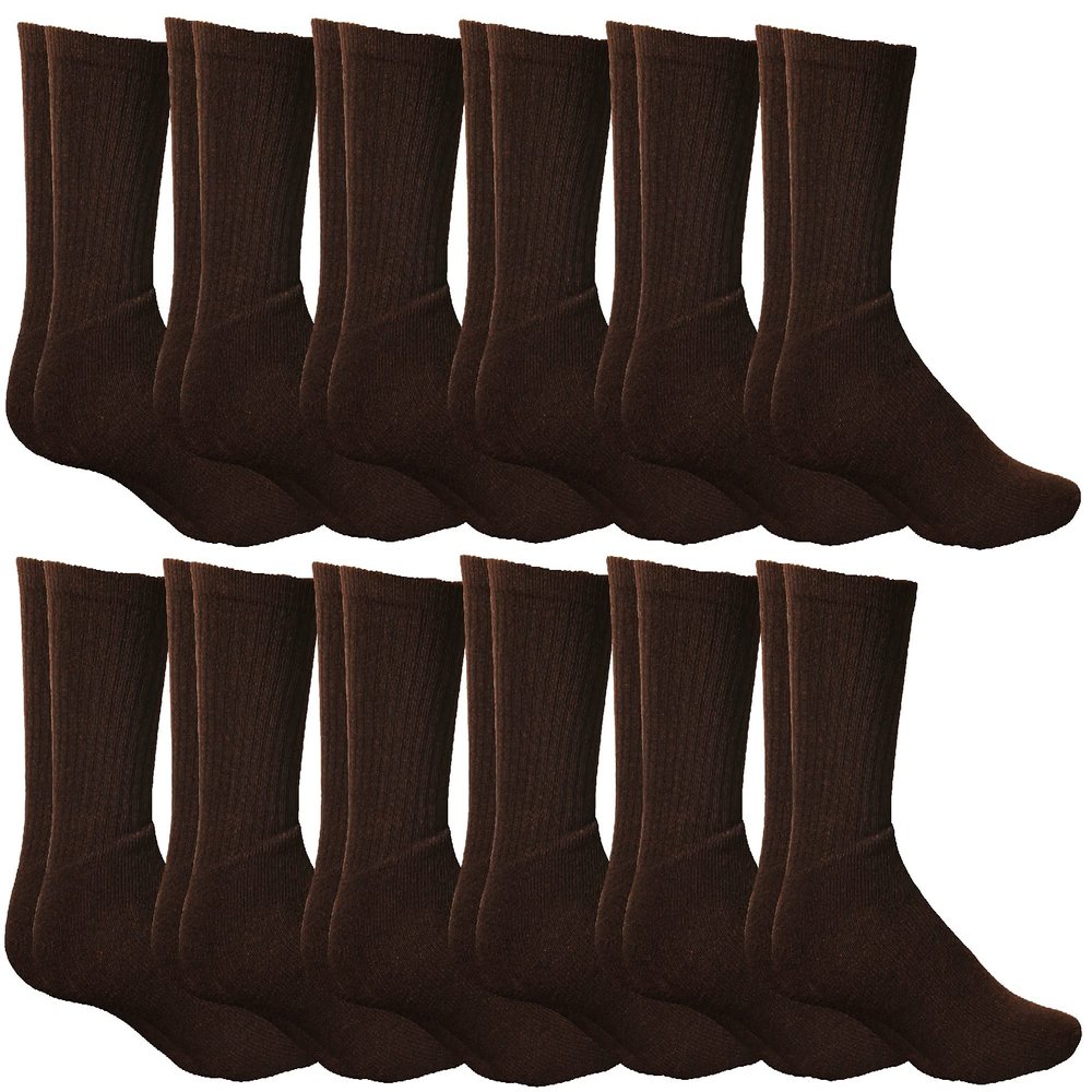 Yacht & Smith 6 Pairs Of Thermal Diabetic Crew Socks For Unisex, Soft Marled, Ringspun Cotton, Seamless Toe, Loose Top, Bulk (12 Pairs Mens Brown, Mens (10-13))