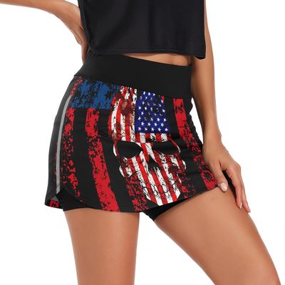 BGXW Womens Sports Skort American Flag Skull Pride Summer Athletic Tennis Skirt Golf Skorts with Pockets