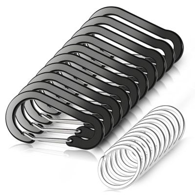 10 PCS Mini Carabiner Clips with Key Rings Aluminum D Shape Locking Carabine Keychain for Camping Traveling Hiking Keychains Keyring Outdoor