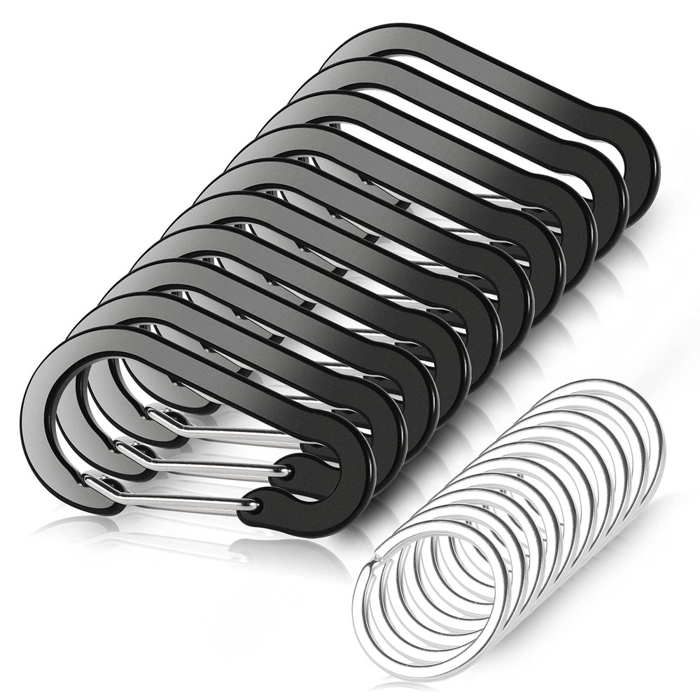10 PCS Mini Carabiner Clips with Key Rings Aluminum D Shape Locking Carabine Keychain for Camping Traveling Hiking Keychains Keyring Outdoor