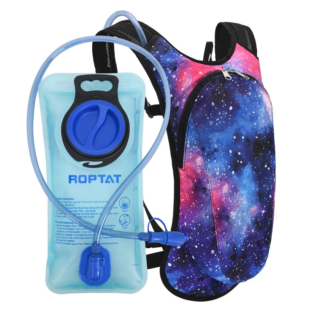 Roptat Hydration Backpack Pack with 2L Hydration Bladder - Lightweight Water Backpack Keeps Water Cool up to 4 Hours Pouch for Women Men Running Riding Biking (Black) (Galaxy 2)