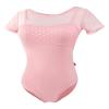 Daydance Pink Big Girls Dance Leotards Lace Short Sleeve Ballet Outfits for Practice view 3