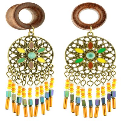 Balala 9/16 inch 14mm Colorful Beads Tassel Wood Dangle Ear Gauges Piercing Flesh Tunnels Plugs Statement Earrings
