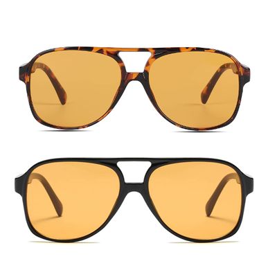 Freckles Mark Vintage Retro 70s Sunglasses for Women Men Classic Large Square Aviator Trendy Glasses (2P: Yellow & All Tortoise)