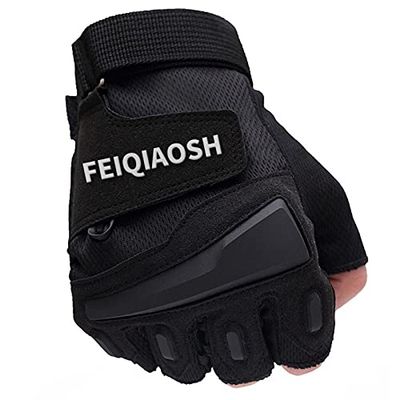 FEIQIAOSH Knuckle Weight Lifting Shorty Fingerless Gloves with Curved Open Back, for Powerlifting, Gym, Women and Men