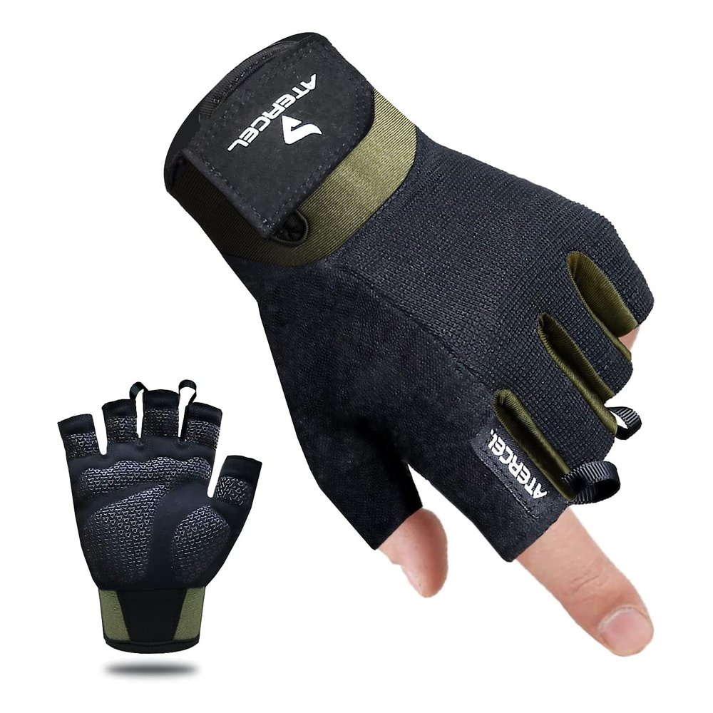 ATERCEL Workout Gloves for Men and Women, Exercise Gloves for Weight Lifting, Cycling, Gym, Training, Breathable and Snug fit (Green, Medium)