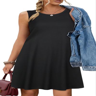 elescat Black Dresses for Women Summer Beach Sleeveless Tshirt Pockets Swing Casual Loose Sundress(Black, S)