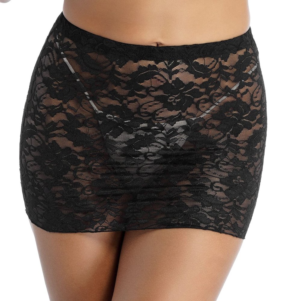 Freebily Women's Flower Pattern Mid Waist Elastic Waistband Sheer Lace Skirts Bodycon Mini Skirts Black One Size