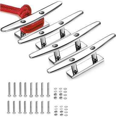 GANGUOLA Boat Cleat 5 Inch Open Base 4 Pcs, Small Dock Cleat, Heavy Duty 316 Stainless Steel, Curtain Tie, Hook, Include Installation Screws