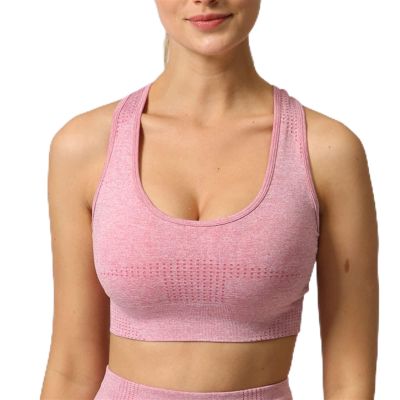 Yoga Set Seamless Women Long Sleeve Blouses Top Gym Sport Bra High Waist Tight Leggings Fitness Suit Shorts Sets (Color : Pink Bra, Size : Large)