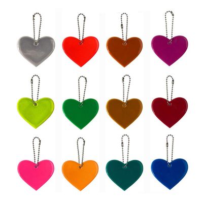 12Pcs Mix Color Safety Reflector,Pendant Love Heart Safety Reflector Kids Reflector Pendant for School Bag Backpack Cycling Running(6 Colors)