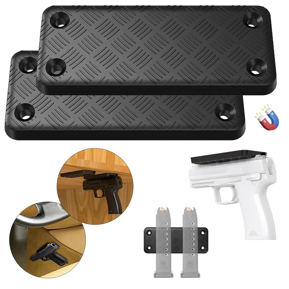 2Pcs Gun Magnet Mount, 55 lb Rating,Magnetic Gun Holster| Rubber Coated Gun Holder for Handgun, Shotgun, Rifles, Revolvers. Truck, Wall, Desk, Car Holster for Using for Concealment