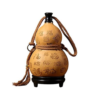 ZCBYBT Outdoor Portable Gourd Bottle Pure Natural Gourd Bottle Home Decoration Beeswax Anti-Leakage Chinese-Style Decoration Beverage Bottle,250ml