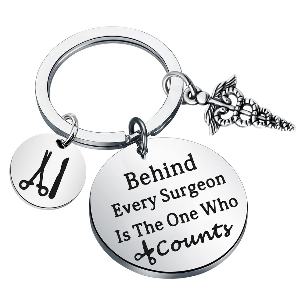 ENSIANTH Surgical Tech Gift Surgical Technologist Keychain Behind Every Surgeon is The One Thank You Gift for Surgical Tech (Surgical Tech Key)