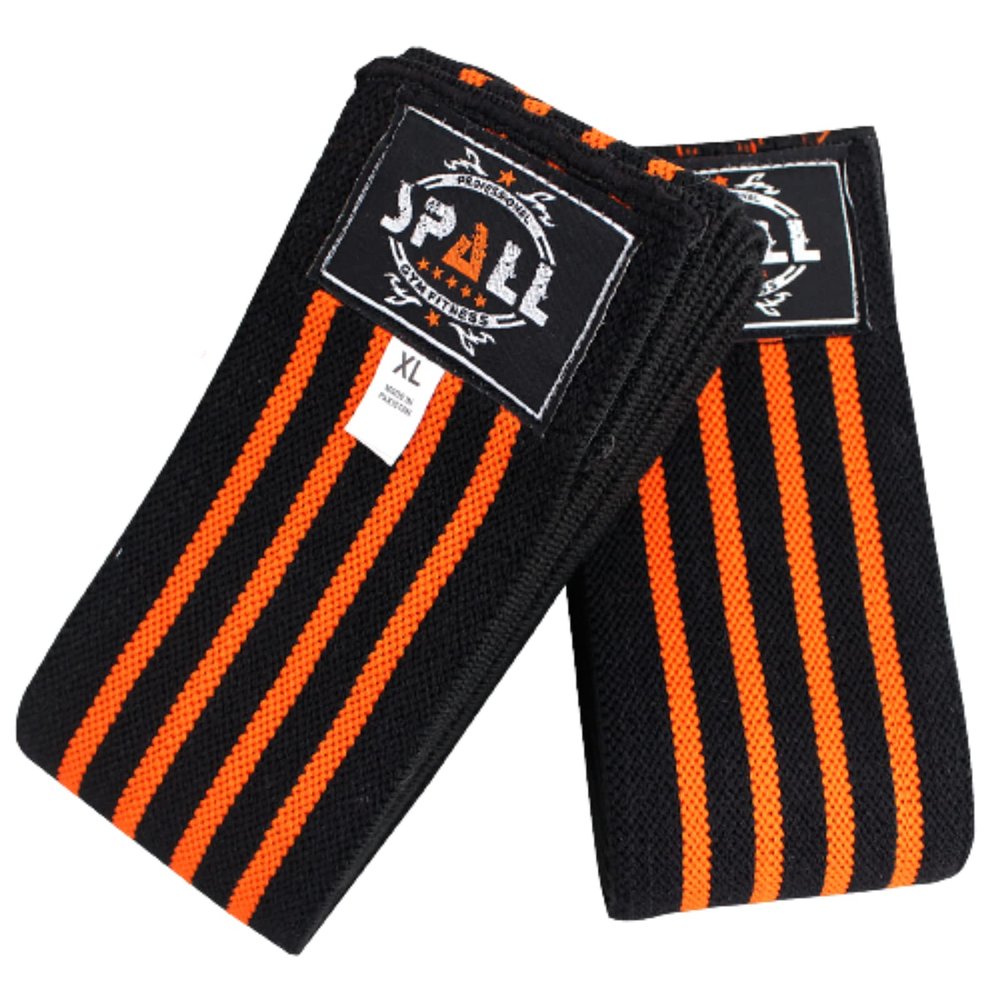 Spall Pro US Elastic Knee Wraps - Extra Long knee brace for Weight Lifting, Cross Training WODs, Fitness, Gym Workout, Joint Pain, Squat, running & Powerlifting (Pair of 2) - Orange