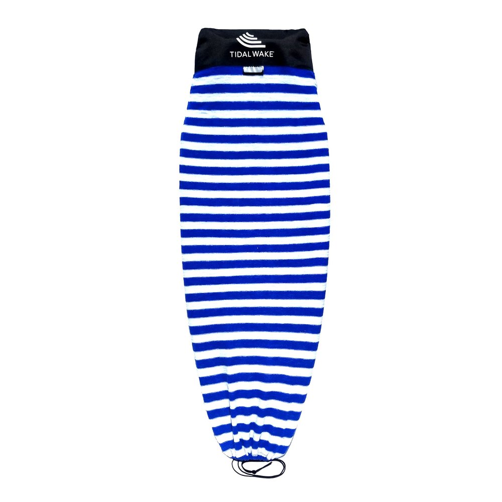 Tidal Wake TAG-IT 58" Snub Nose Surf & Wake Board Sock - Soft Wakesurf/Wakeboard Bag with Built-in Name Tab, Customizable Wake Surfboard/Wakeboard Cover Protects Your Board -Blue & White