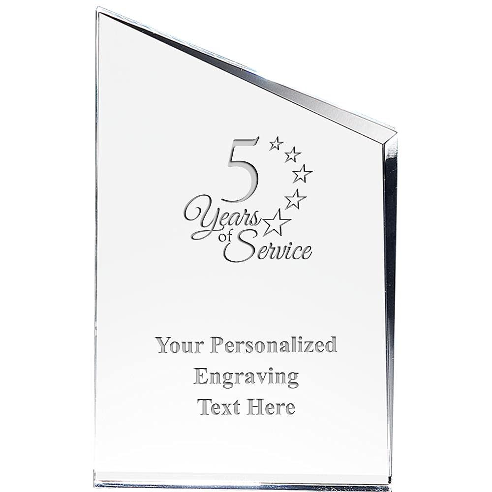 5 Years of Service Incline Slant Personalized Acrylic Award - 8" H Custom Trophy for Recognition with Free Laser Engraving Prime