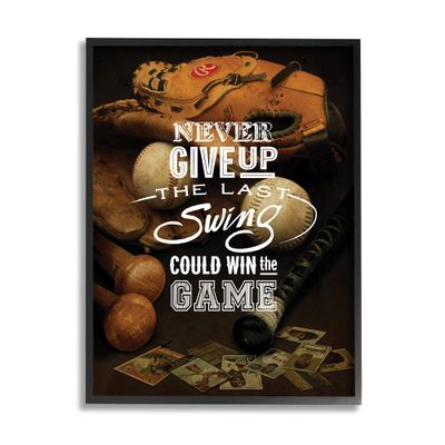 Stupell Industries Never Give Up Phrase Baseball Cards Glove Bat