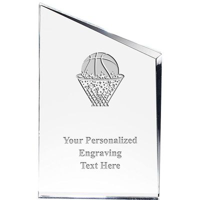 Basketball - Ball in Net Incline Slant Personalized Acrylic Award - 8" H Custom Trophy for Basketball Players, Teams, and Coaches with Free Laser Engraving Prime