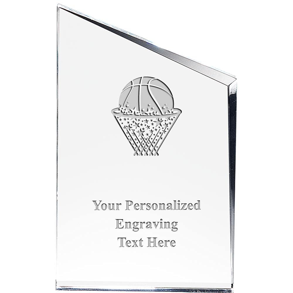 Basketball - Ball in Net Incline Slant Personalized Acrylic Award - 8" H Custom Trophy for Basketball Players, Teams, and Coaches with Free Laser Engraving Prime