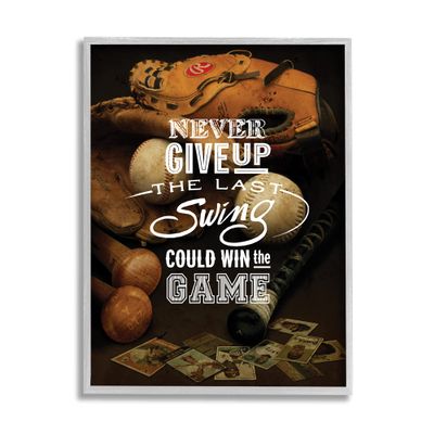 Stupell Industries Never Give Up Phrase Baseball Cards Glove Bat