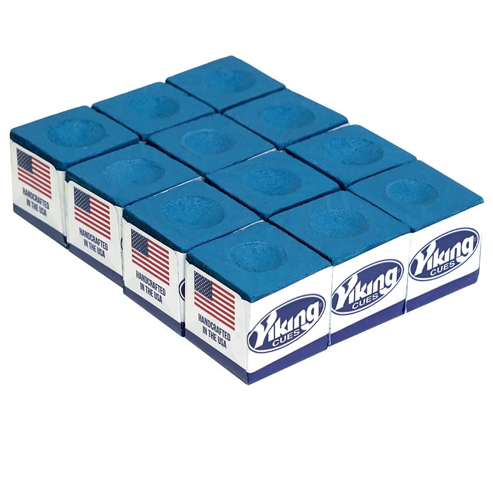 Viking Pool Cue Chalk Blue 12 Pack | Billiard Pool Stick Chalk for Home, Bar, and Tournament Use