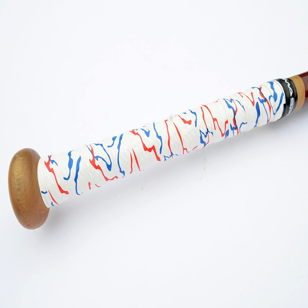 Baseball Bat Grip Tape AMA Sport Grip & Rip Cushioned Softball 1.10mm Grip Tape (Red/Blue on White)