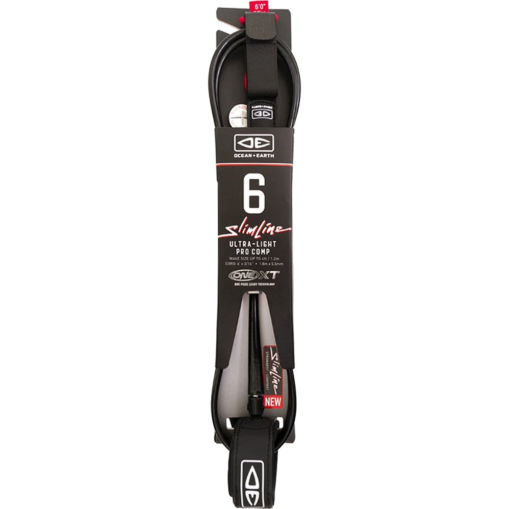 Ocean and Earth Slimline Ultra-Lt Pro Comp One-XT Surfboard Leash - 6' Black