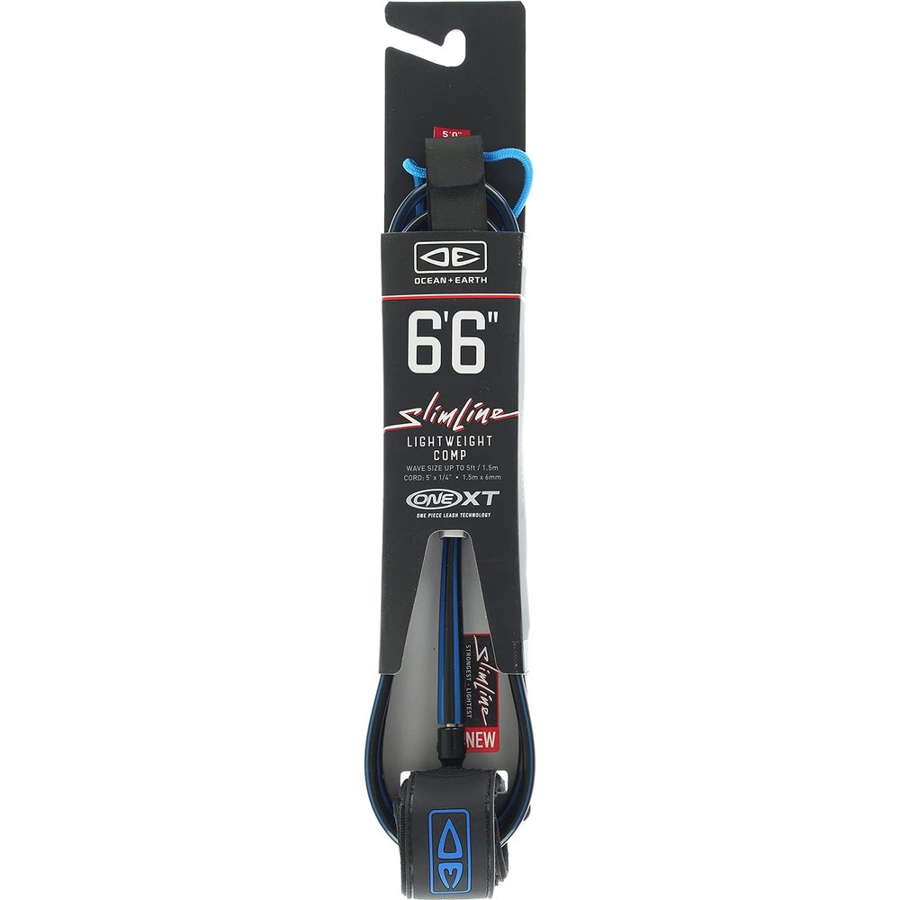 Ocean and Earth Slimline Lightweight Comp One-XT Surfboard Leash - 6' 6" Blu