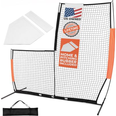 Aceletiqs Flexible L Screen Baseball Pitching Net 7x7ft Pitching Screen Protector with Metal Base, Fiberglass Poles, and Polyester Netting [Carry Bag Included]