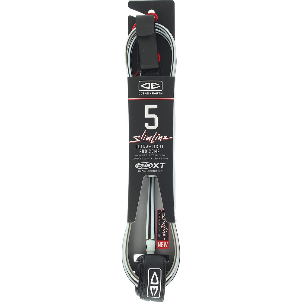 Ocean and Earth Slimline Lightweight Comp One-XT Surfboard Leash - 5' White