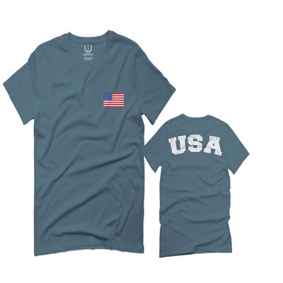 0088. Vintage American Flag United States USA Fonts Graphic 4th of July Memorial Military Patriotic Style for Men T Shirt (Indigo 2X-Large)