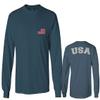 0088. Vintage American Flag United States USA Fonts Graphic 4th of July Memorial Military Patriotic Style Men's Long Sleeve t Shirt (Indigo Blue Small) view 1