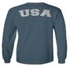 0088. Vintage American Flag United States USA Fonts Graphic 4th of July Memorial Military Patriotic Style Men's Long Sleeve t Shirt (Indigo Blue Small) view 3