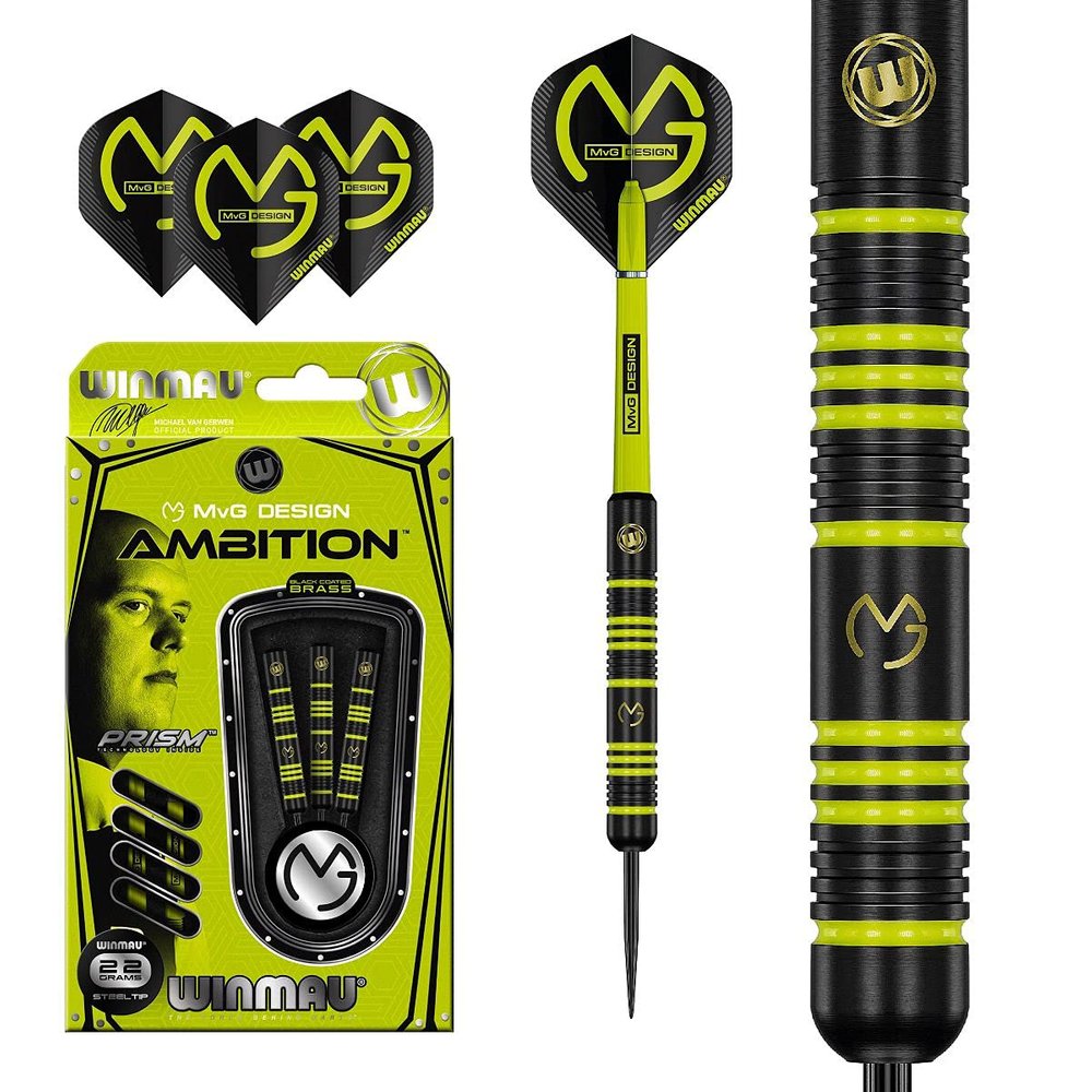 Dartfellas 22 Gram Winmau Michael Van Gerwen Ambition Coated Brass Steel Tip Darts - MvG