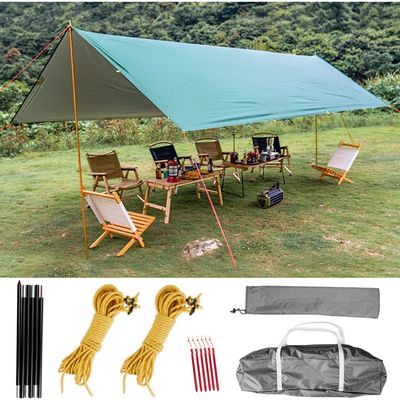 Tent Sun Shade Waterproof Camping Tarp for Trips Fishing Backyard Fun Picnics Portable Shelter Canopy with Pole Rope Ground Nail,Green-33M