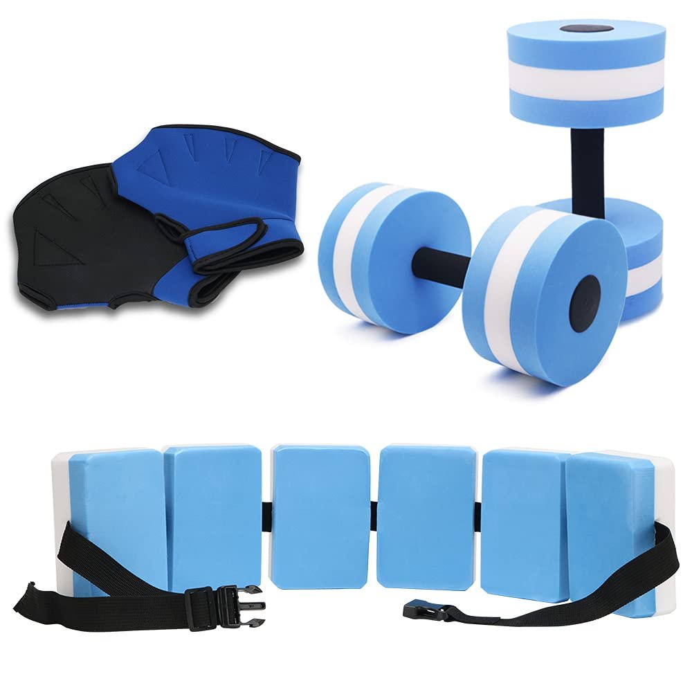 UNAOIWN Water Dumbbell Set for Aquatic Aerobics Exercise, Training Aid for Aquatic Fitness, Swim Gloves Version-Blue