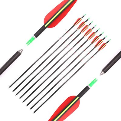 Spine 300 Arrow 27 Inch Arrow Target Practice Arrow Hunting Arrow Carbon Arrows Compound Bow Recurve Bow Adult Youth Archery Indoor Outdoor Shooting Bullet Tip 12pc
