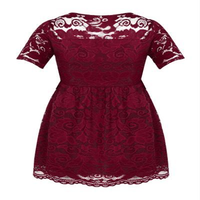 JEATHA Women's Maternity Clothes Floral Lace Summer Tops Short Sleeve Blouses Side Zipper Tunic Shirts Burgundy M