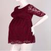 JEATHA Women's Maternity Clothes Floral Lace Summer Tops Short Sleeve Blouses Side Zipper Tunic Shirts Burgundy M view 3